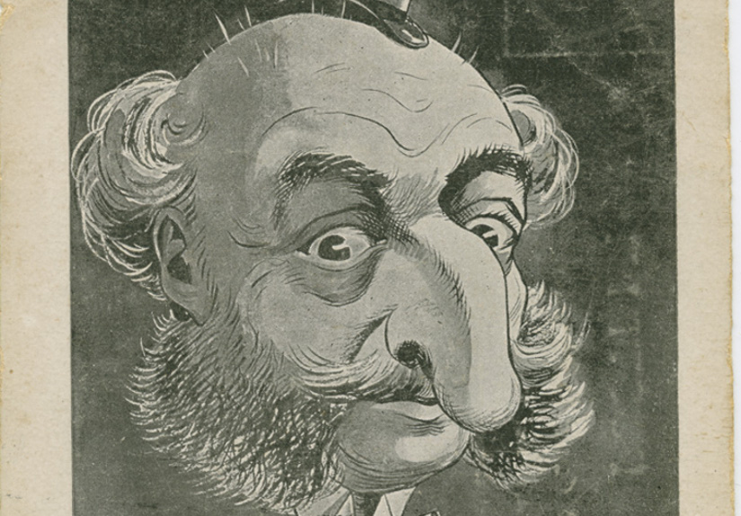 Caricature de Arthur Meyer directeur du Gaulois, sur carte postale par Lion début XXème s