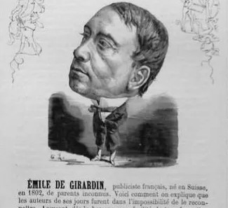 Caricature d'Emile de Girardin dans le journal Le Trombinoscope toucheatout, 1871